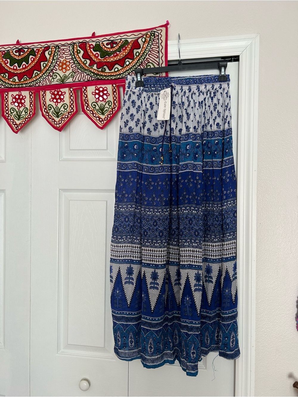 Blue Patterned Tiered Maxi Skirt - Unbranded